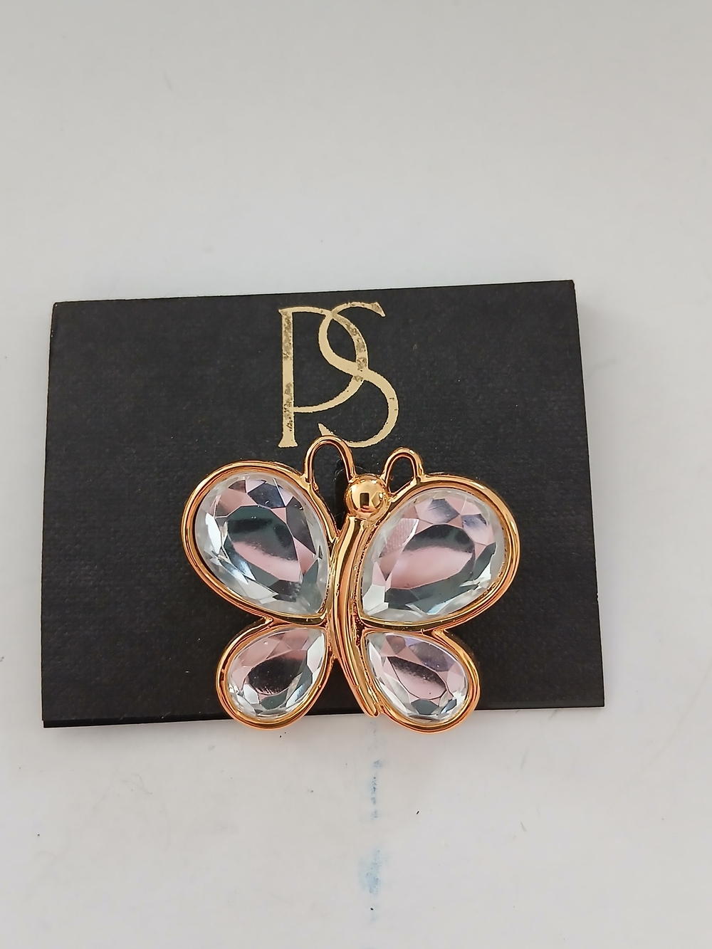 Elegant Pink Crystal Butterfly Brooch by